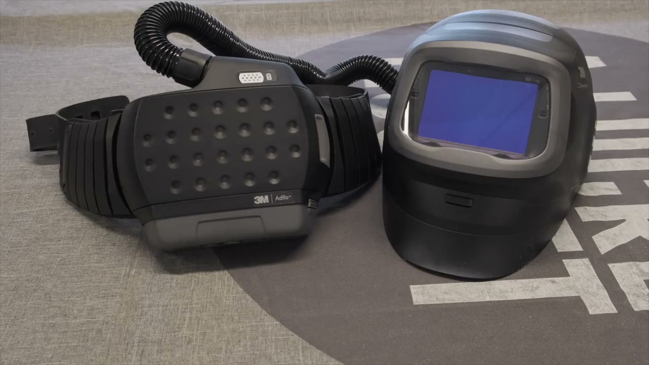 Filmed G5-01 helmet, Adflo unit and breathing tube assembled together